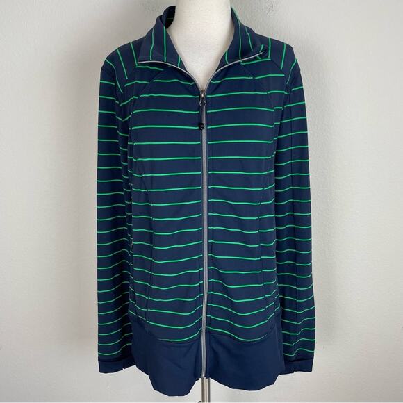 Lululemon Blue Green Stripe Asana Zip Jacket in Green Bean M/Lg - Picture 1 of 10